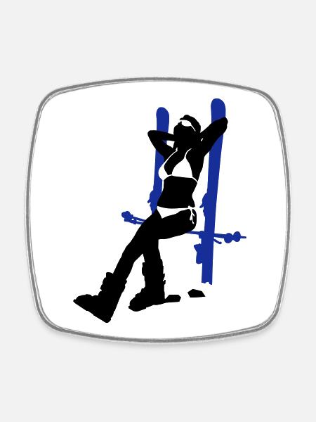 ski girl - Square fridge magnet - white