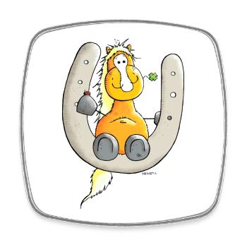 Cute horse - Happiness - Horseshoe - Square fridge magnet - white - Front