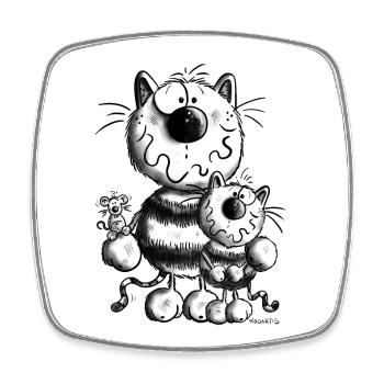 Doux Famille Chat - Magnet carré - blanc - Devant