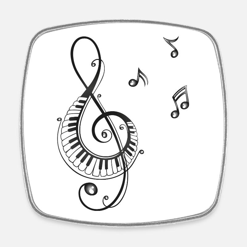 Clef avec des notes, piano et de musique - Magnet carré - blanc
