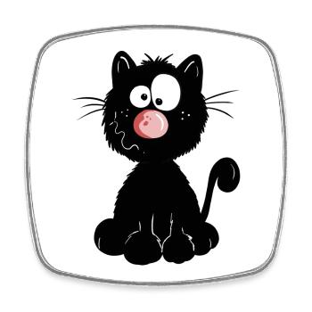 Schwarze Katze - Viereckiger Kühlschrankmagnet - Weiß - Vorne