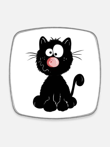Chat Noir - Magnet carré - blanc