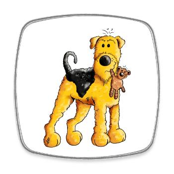 Lustiger Airedale Terrier mir Teddy - Viereckiger Kühlschrankmagnet - Weiß - Vorne