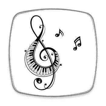 Clef with piano keys and music notes - Square fridge magnet - white - Front