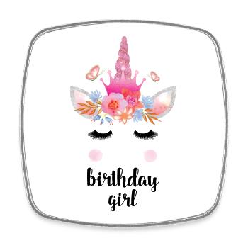 Birthday Girl Unicorn - Square fridge magnet - white - Front