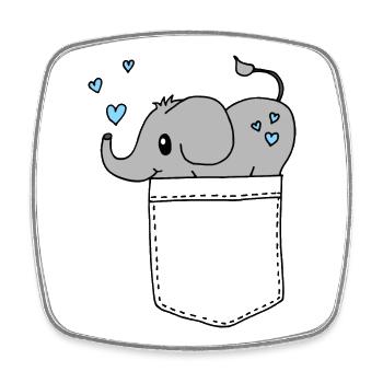 Chemise à poche poitrine éléphant coeur bleu motif sucré - Magnet carré - blanc - Devant