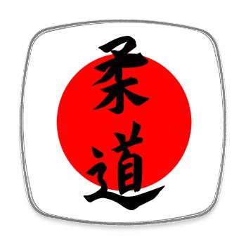 Judo en écriture kanji japonaise avec soleil rouge - Magnet carré - blanc - Devant