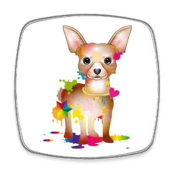 petit chihuahua chien et tache de peinture - Magnet carré - blanc - Devant