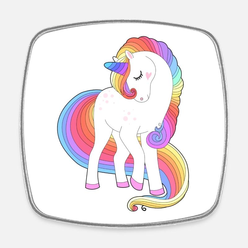 Enchanted Rainbow Mane Unicorn - Square fridge magnet - white