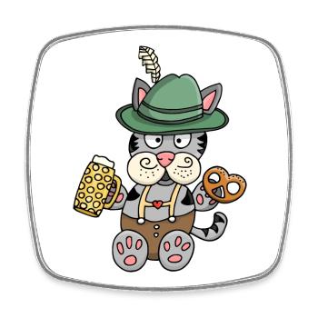 Funny cat in lederhosen costume - Square fridge magnet - white - Front