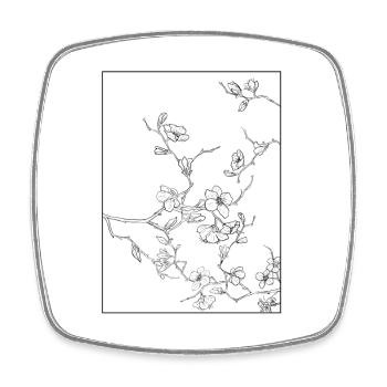 Floral Design Kirschblüten Outline Schwarz - Viereckiger Kühlschrankmagnet - Weiß - Vorne
