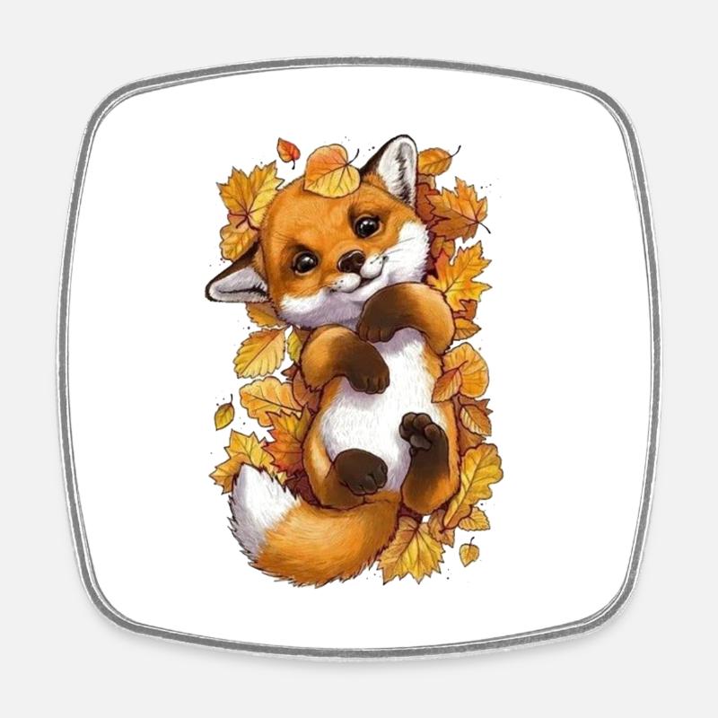 Cute baby fox - Square fridge magnet - white