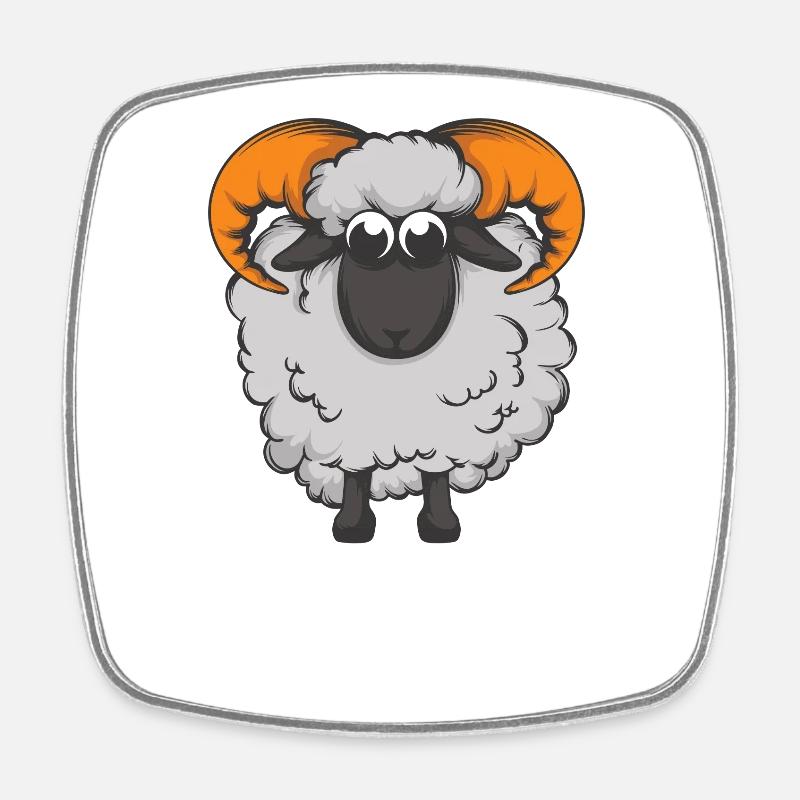 Cute sheep with horn antlers - Square fridge magnet - white
