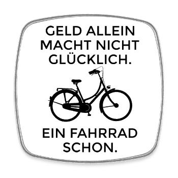 Geld allein macht nicht glücklich - Fahrrad schon - Viereckiger Kühlschrankmagnet - Weiß - Vorne