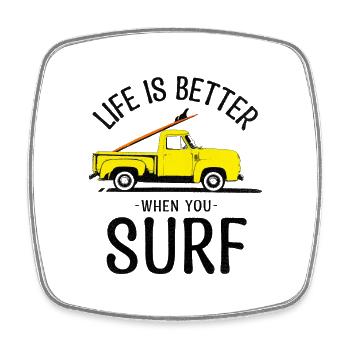 Life Is Better When You Surf – Retro Truck - Square fridge magnet - white - Front