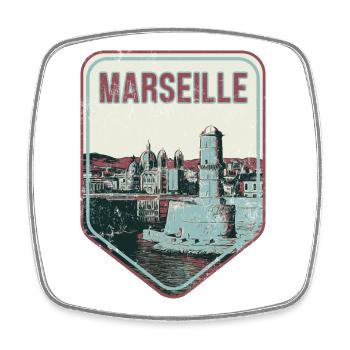 Badge retro, Marseille France est ma ville natale - Magnet carré - blanc - Devant