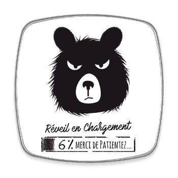 Réveil en chargement... Humour, réveil difficile ! - Magnet carré - blanc - Devant