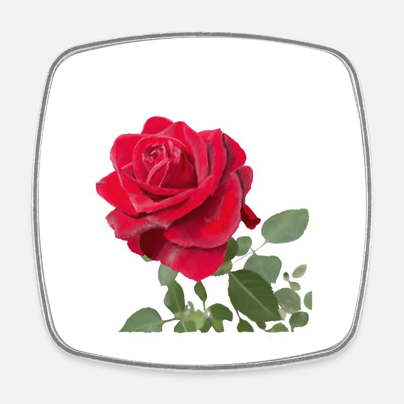 Rote Rose - Viereckiger Kühlschrankmagnet - Weiß