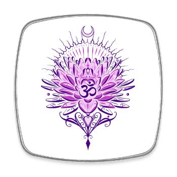 Lotus Lotusblume mit Om Symbol und Mond - Viereckiger Kühlschrankmagnet - Weiß - Vorne