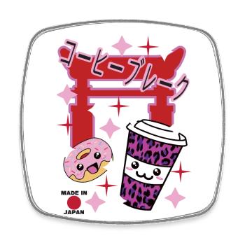 Kaffepause Kawaii Japan - Viereckiger Kühlschrankmagnet - Weiß - Vorne