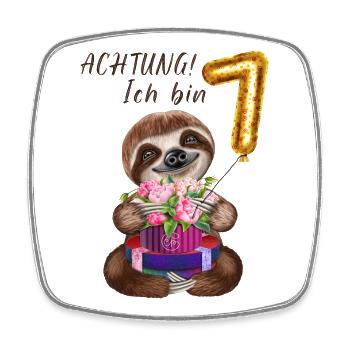 Achtung Ich bin 7 Lustiges Faultier zum Geburtstag - Viereckiger Kühlschrankmagnet - Weiß - Vorne