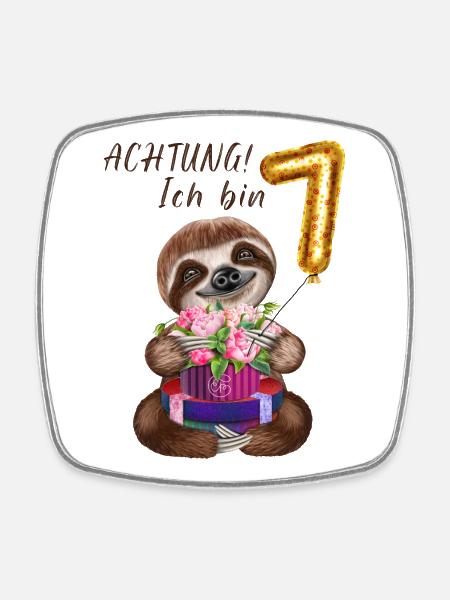 Achtung Ich bin 7 Lustiges Faultier zum Geburtstag - Viereckiger Kühlschrankmagnet - Weiß