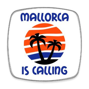 Mallorca is calling (palm trees, island, water, sun) - Square fridge magnet - white - Front