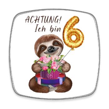 Ich bin sechs Faultier zum 6. Geburtstag - Viereckiger Kühlschrankmagnet - Weiß - Vorne