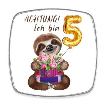 Ich bin Fünf Faultier zum 5. Geburtstag - Viereckiger Kühlschrankmagnet - Weiß - Vorne