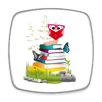 Knowledge-thirsty bookworm while reading a book - Square fridge magnet - white - Front