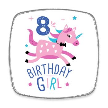8 th birthday girl 8 years licorn unicorn - Square fridge magnet - white - Front