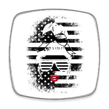 Woman Glasses Red Lips Mouth American Flag - Square fridge magnet - white - Front