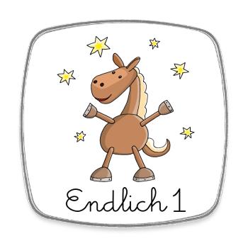 Pferd "Endlich 1." Erster Geburtstag - Viereckiger Kühlschrankmagnet - Weiß - Vorne