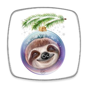 Christmas Cute Sloth Snow - Square fridge magnet - white - Front