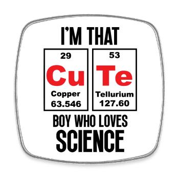 Ich bin dieser süße Junge, der die Wissenschaft liebt - Viereckiger Kühlschrankmagnet - Weiß - Vorne