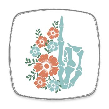 Illustration de la main d’un squelette floral - Magnet carré - blanc - Devant