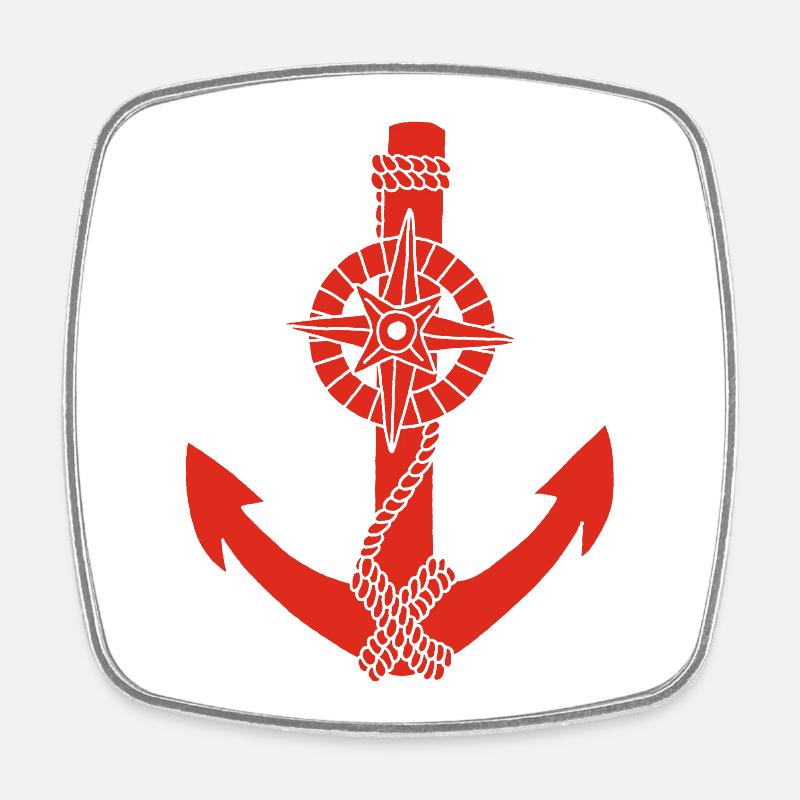 ancre rouge boussole - Magnet carré - blanc