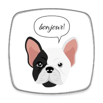 Französische Bulldogge Bonjour - Viereckiger Kühlschrankmagnet - Weiß - Vorne