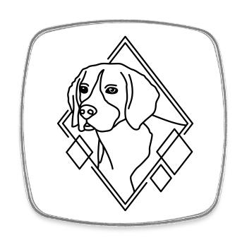 Beagle in geometrischer Form - Line-Art-Design - Viereckiger Kühlschrankmagnet - Weiß - Vorne