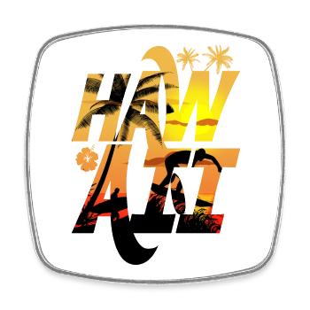 Surfing and Palm Trees in the Sunshine Hawaii - Square fridge magnet - white - Front