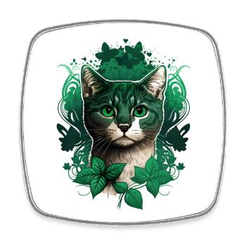 Chat avec cadre en lierre - Magnet carré - blanc - Devant