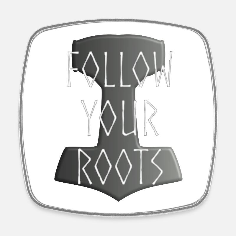 Mjölnir Donar Hammer Thor - Suivez votre gris Roots - Magnet carré - blanc