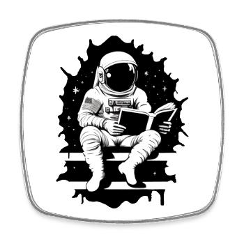 Astronaut reads a book - Square fridge magnet - white - Front