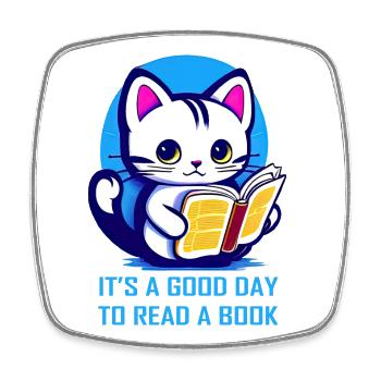 Kitten it's a good day to read a book - Square fridge magnet - white - Front