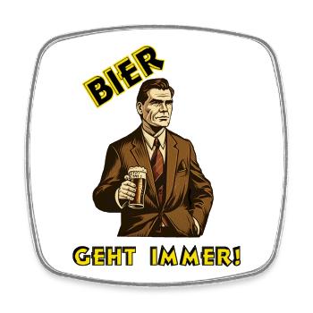 Bier - geht immer! - Viereckiger Kühlschrankmagnet - Weiß - Vorne