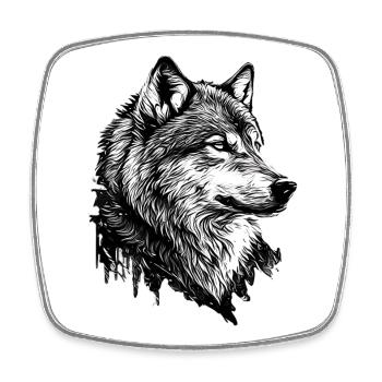 Monochromer Wolf Linienkunst - Viereckiger Kühlschrankmagnet - Weiß - Vorne