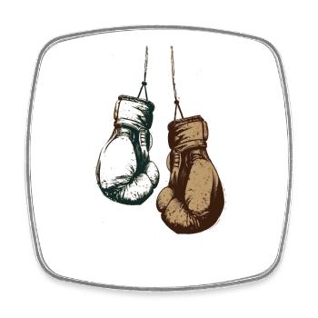 Boxing gloves hanging on the cords design - Square fridge magnet - white - Front