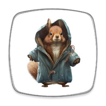 Design mit einem Eichhörnchen was eine Jacke trägt - Viereckiger Kühlschrankmagnet - Weiß - Vorne