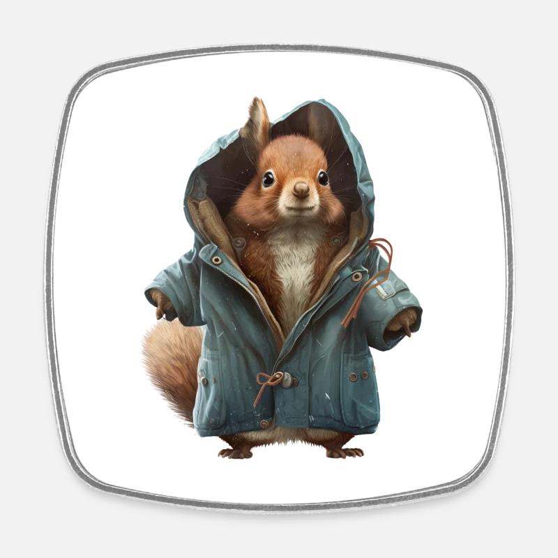 Design mit einem Eichhörnchen was eine Jacke trägt - Viereckiger Kühlschrankmagnet - Weiß