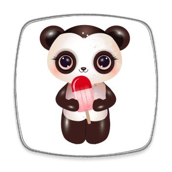 Cute panda with red ice cream on style - Square fridge magnet - white - Front